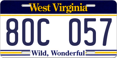 WV license plate 8OC057