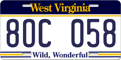 WV license plate 8OC058