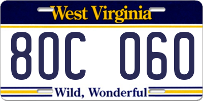 WV license plate 8OC060