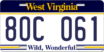 WV license plate 8OC061