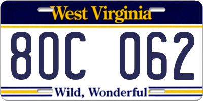 WV license plate 8OC062