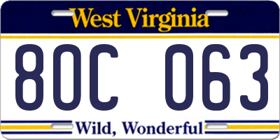 WV license plate 8OC063