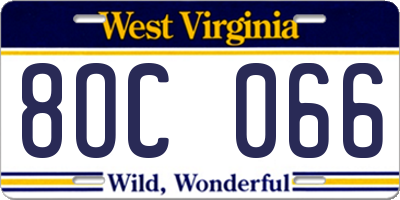 WV license plate 8OC066
