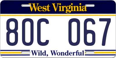 WV license plate 8OC067