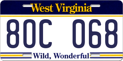 WV license plate 8OC068