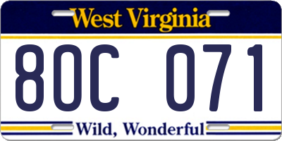 WV license plate 8OC071