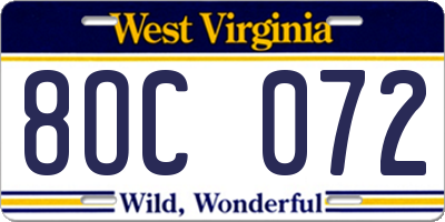 WV license plate 8OC072