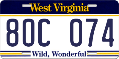 WV license plate 8OC074