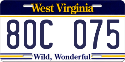 WV license plate 8OC075