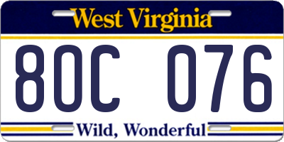 WV license plate 8OC076