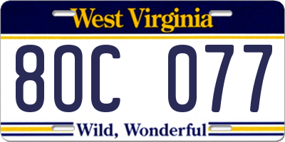 WV license plate 8OC077