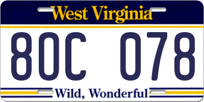 WV license plate 8OC078