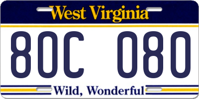 WV license plate 8OC080