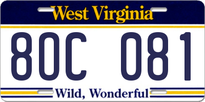 WV license plate 8OC081