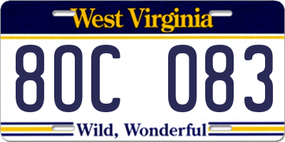 WV license plate 8OC083