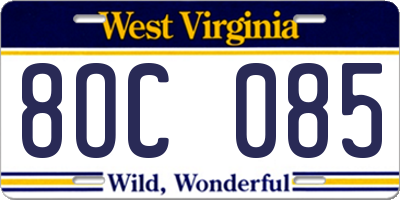 WV license plate 8OC085