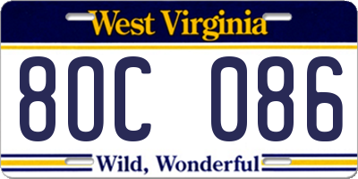 WV license plate 8OC086
