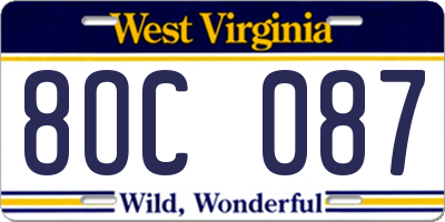 WV license plate 8OC087