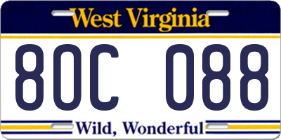 WV license plate 8OC088