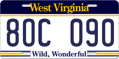 WV license plate 8OC090