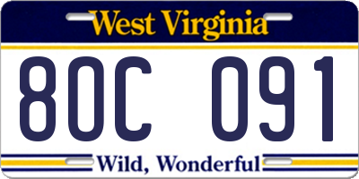 WV license plate 8OC091