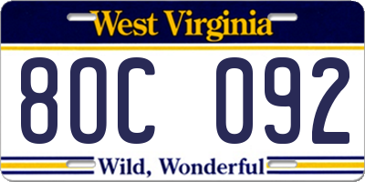WV license plate 8OC092