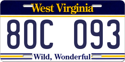 WV license plate 8OC093