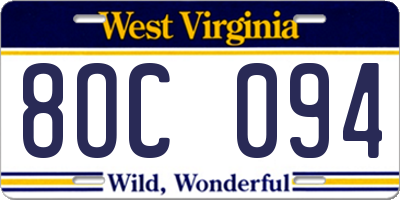 WV license plate 8OC094