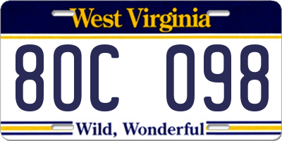 WV license plate 8OC098