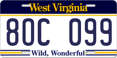 WV license plate 8OC099