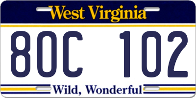 WV license plate 8OC102
