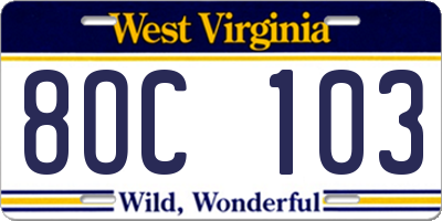 WV license plate 8OC103