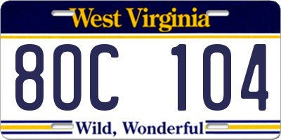 WV license plate 8OC104