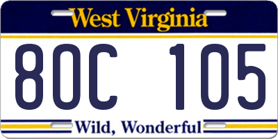 WV license plate 8OC105