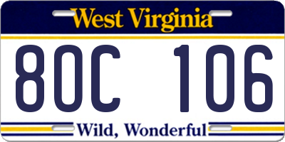 WV license plate 8OC106