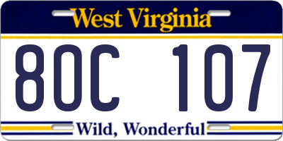 WV license plate 8OC107