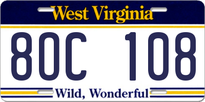 WV license plate 8OC108