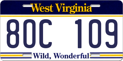 WV license plate 8OC109
