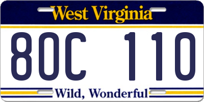 WV license plate 8OC110
