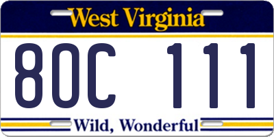 WV license plate 8OC111