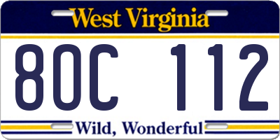 WV license plate 8OC112