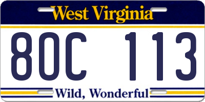 WV license plate 8OC113