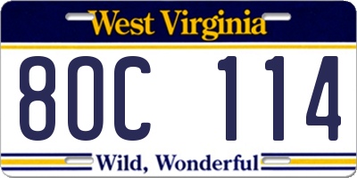 WV license plate 8OC114