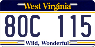 WV license plate 8OC115