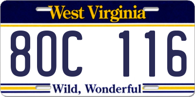 WV license plate 8OC116