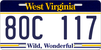 WV license plate 8OC117