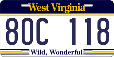 WV license plate 8OC118
