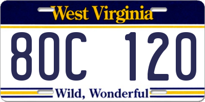 WV license plate 8OC120