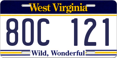 WV license plate 8OC121