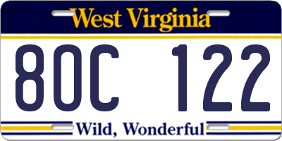 WV license plate 8OC122